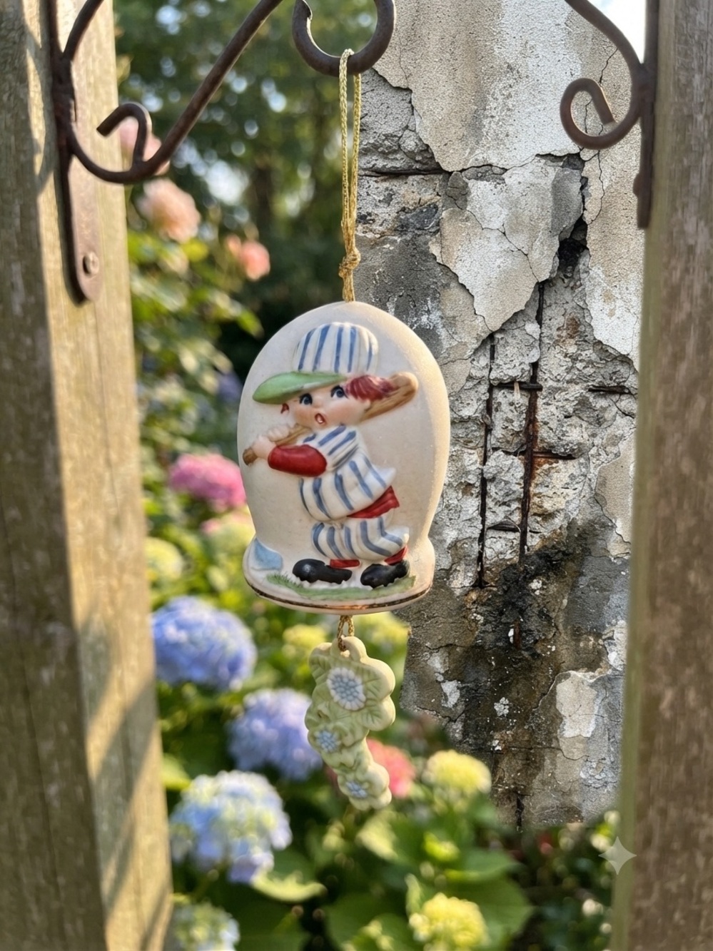 Vintage 1981 JASCO "Sports Day" baseball boy bell chime ornament
